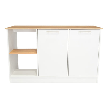 Isla de Cocina Jupiter Blanco y Duna 150x90cm con Tres Entrepaños y con Seis Comportamientos - Cocinas | Bylmo