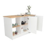 Isla de Cocina Jupiter Blanco y Duna 150x90cm con Tres Entrepaños y con Seis Comportamientos - Cocinas | Bylmo