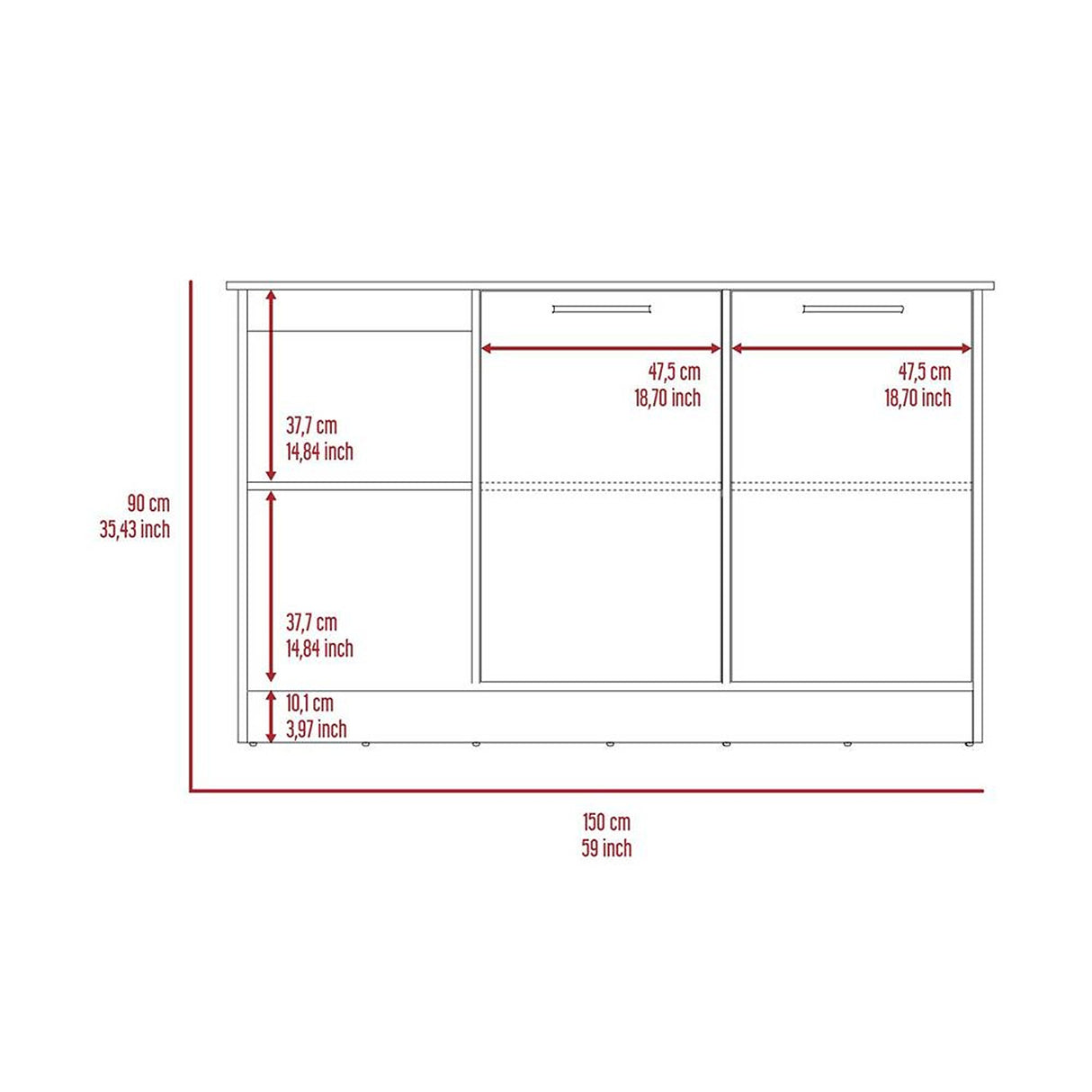 Isla de Cocina Jupiter Blanco y Duna 150x90cm con Tres Entrepaños y con Seis Comportamientos - Cocinas | Bylmo