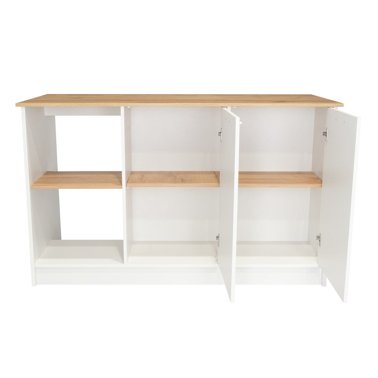 Isla de Cocina Jupiter Blanco y Duna 150x90cm con Tres Entrepaños y con Seis Comportamientos - Cocinas | Bylmo