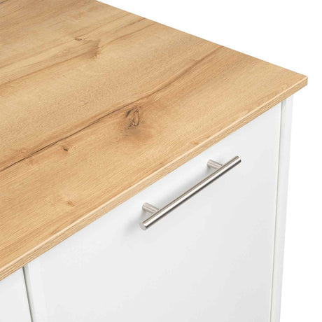 Isla de Cocina Jupiter Blanco y Duna 150x90cm con Tres Entrepaños y con Seis Comportamientos - Cocinas | Bylmo