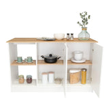 Isla de Cocina Jupiter Blanco y Duna 150x90cm con Tres Entrepaños y con Seis Comportamientos - Cocinas | Bylmo