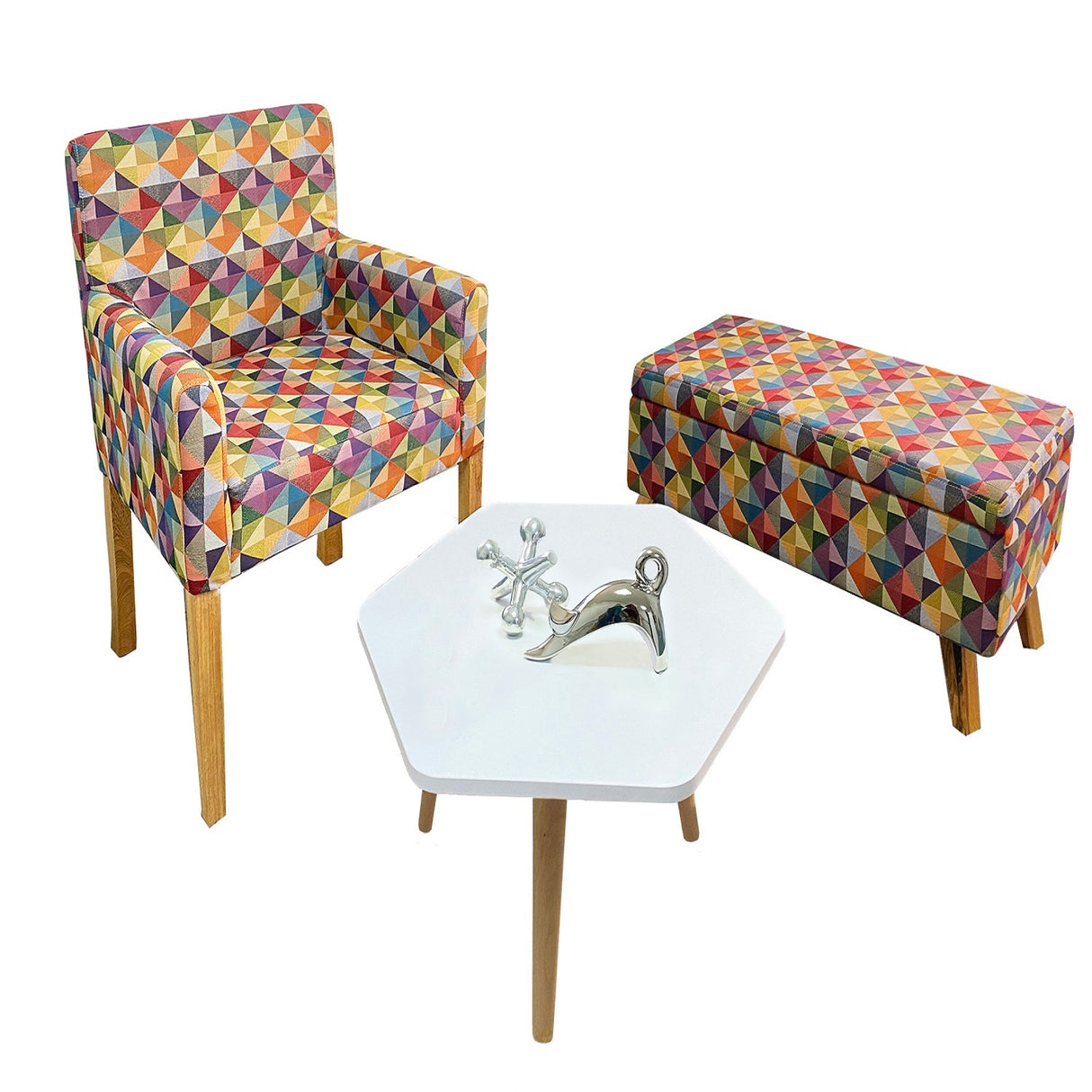 Combo Poltrona, Banqueta y Mesa Multicolor 59x88cm De 3 Puestos con Apoya Brazos - Combo | Bylmo