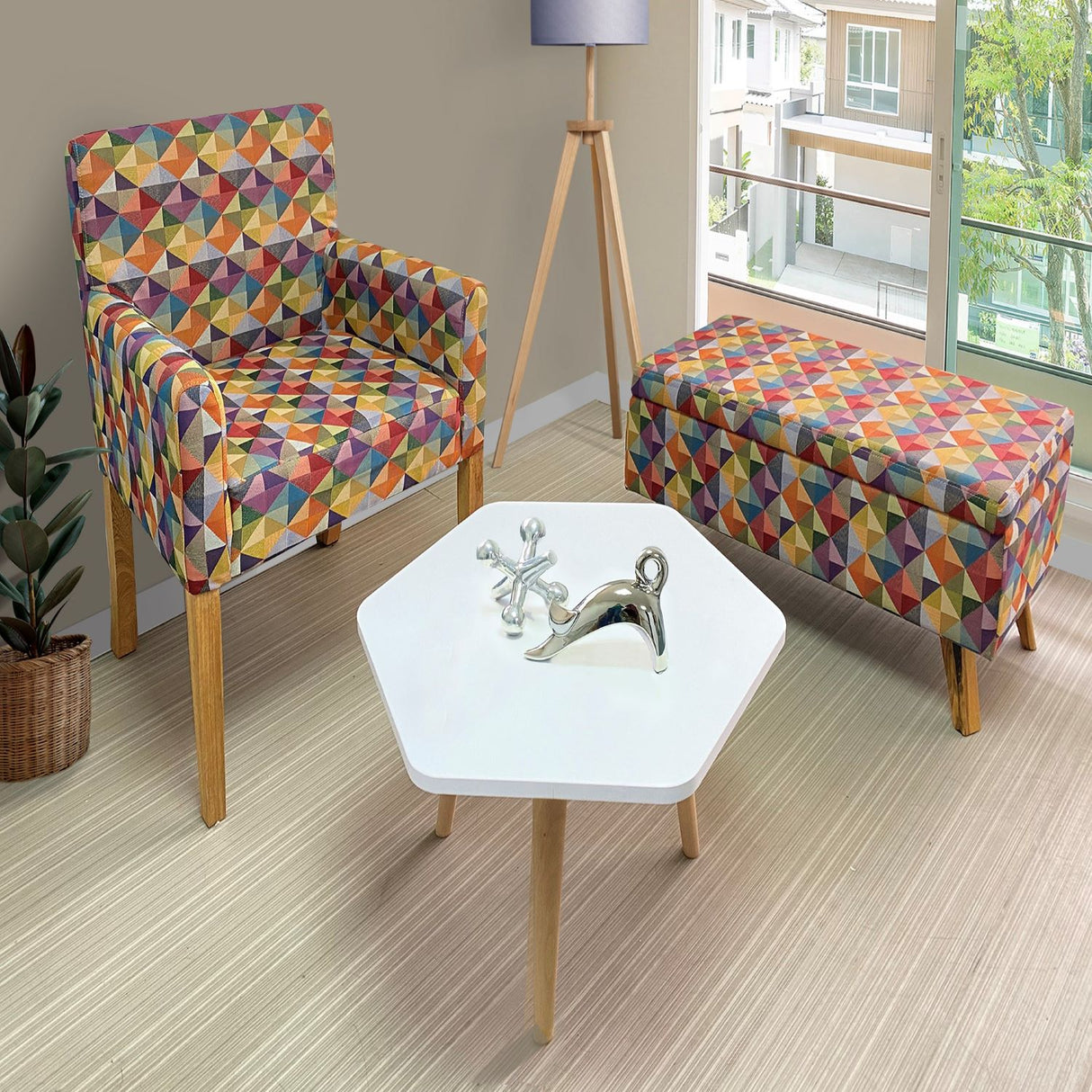 Combo Poltrona, Banqueta y Mesa Multicolor 59x88cm De 3 Puestos con Apoya Brazos - Combo | Bylmo