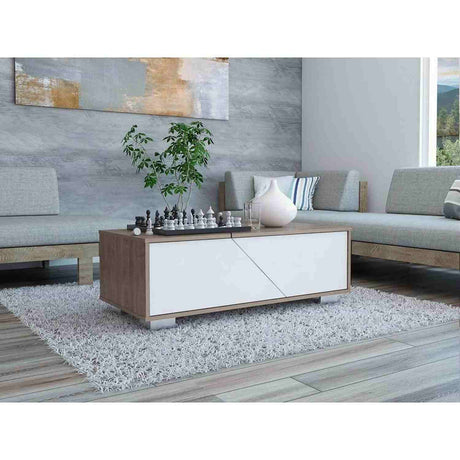 Mesa de Centro Fraktal Blanco y Miel 104.3x36.3cm Rectangular Con Patas - Mesas | Bylmo