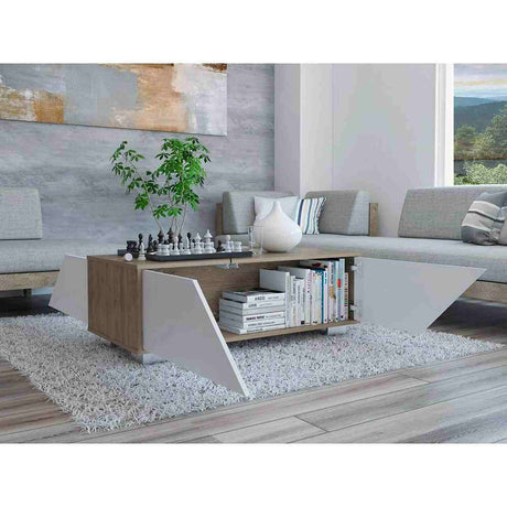Mesa de Centro Fraktal Blanco y Miel 104.3x36.3cm Rectangular Con Patas - Mesas | Bylmo