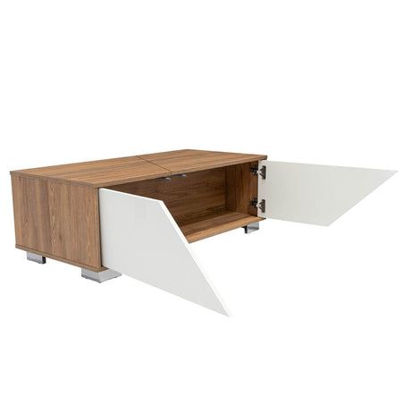 Mesa de Centro Fraktal Blanco y Miel 104.3x36.3cm Rectangular Con Patas - Mesas | Bylmo