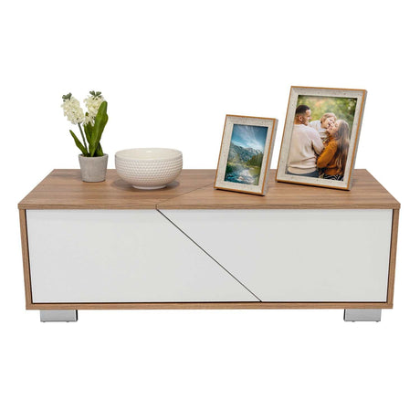 Mesa de Centro Fraktal Blanco y Miel 104.3x36.3cm Rectangular Con Patas - Mesas | Bylmo