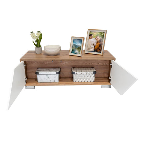 Mesa de Centro Fraktal Blanco y Miel 104.3x36.3cm Rectangular Con Patas - Mesas | Bylmo