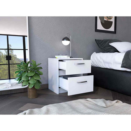 Mesa de Noche Argento Blanco 40x46.5cm con Dos Cajones - Mesas de Noche | Bylmo