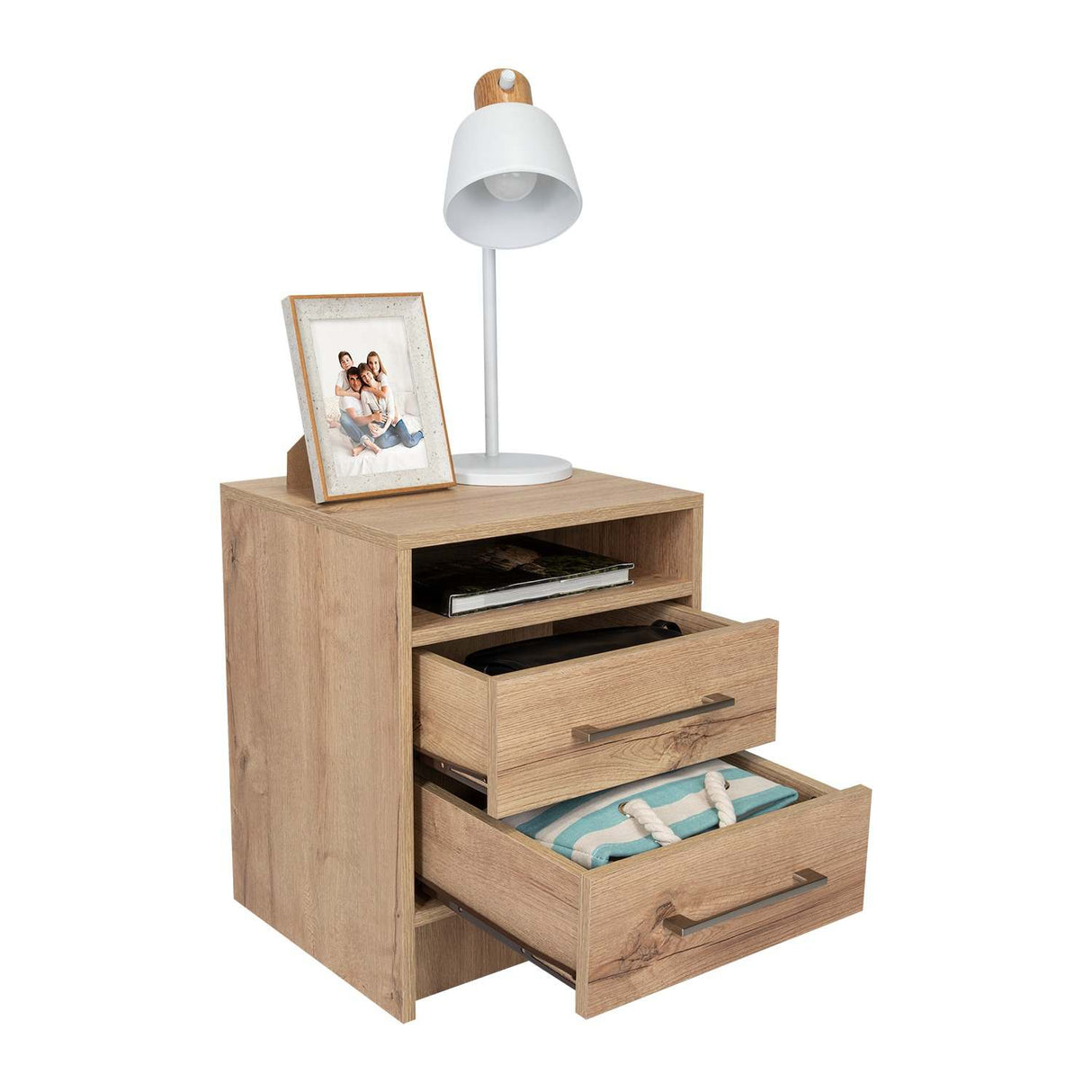 Mesa de Noche Eter Duna 40x40cm con Dos Cajones y con Un Compartimiento - Mesas de Noche | Bylmo