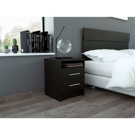 Mesa de Noche Eter Wengue 40x50.7cm con Dos Cajones y con Un Compartimiento - Mesas de Noche | Bylmo