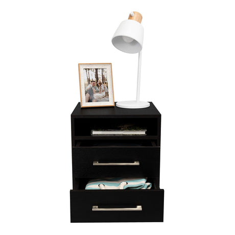 Mesa de Noche Eter Wengue 40x50.7cm con Dos Cajones y con Un Compartimiento - Mesas de Noche | Bylmo