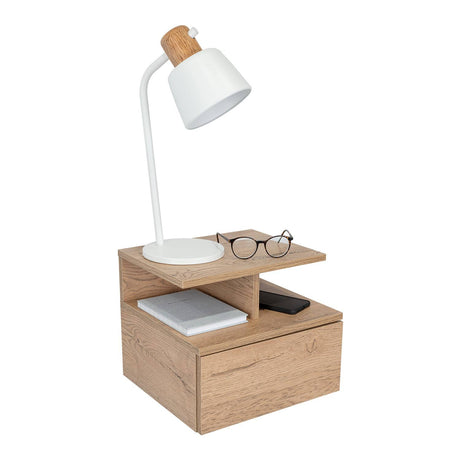 Mesa de Noche Flotante Macadamia 36x30cm con Un Cajón y con Dos Compartimientos - Mesas de Noche | Bylmo