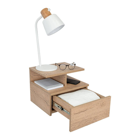 Mesa de Noche Flotante Macadamia 36x30cm con Un Cajón y con Dos Compartimientos - Mesas de Noche | Bylmo