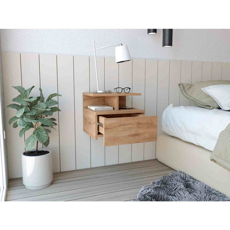 Mesa de Noche Flotante Macadamia 36x30cm con Un Cajón y con Dos Compartimientos - Mesas de Noche | Bylmo