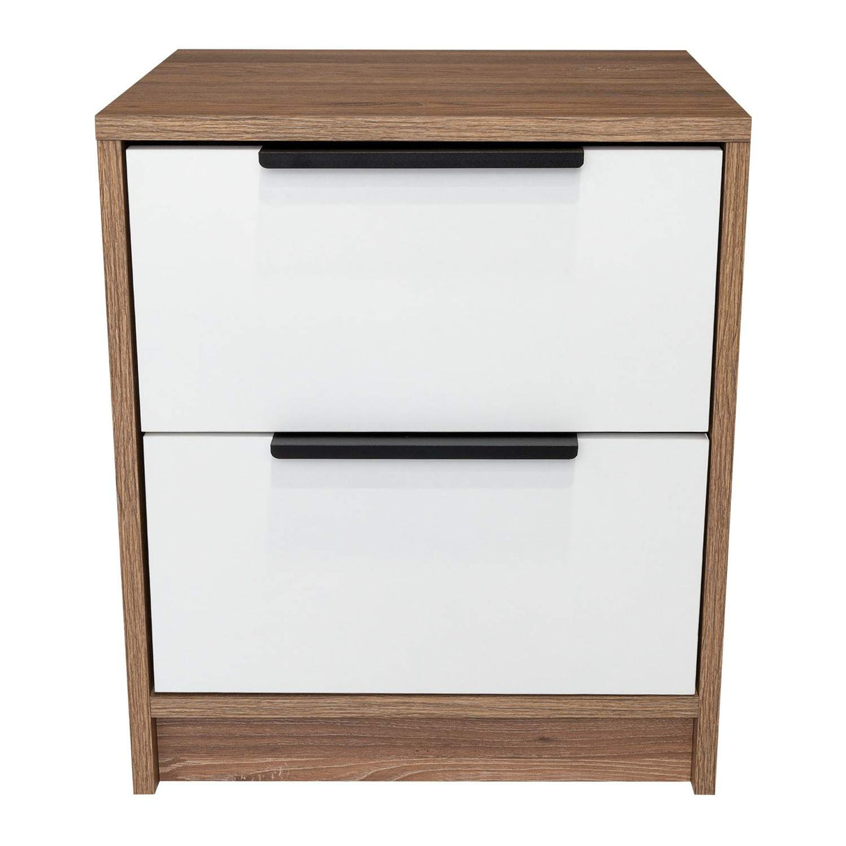 Mesa de Noche Kaia Miel y Blanco 48x41cm con Dos Cajones - Mesas de Noche | Bylmo