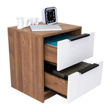 Mesa de Noche Kaia Miel y Blanco 48x41cm con Dos Cajones - Mesas de Noche | Bylmo