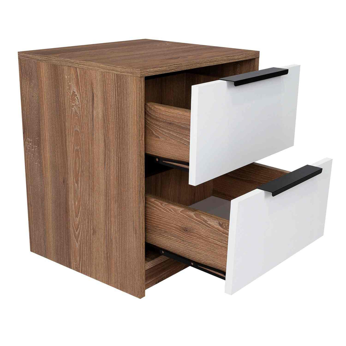 Mesa de Noche Kaia Miel y Blanco 48x41cm con Dos Cajones - Mesas de Noche | Bylmo