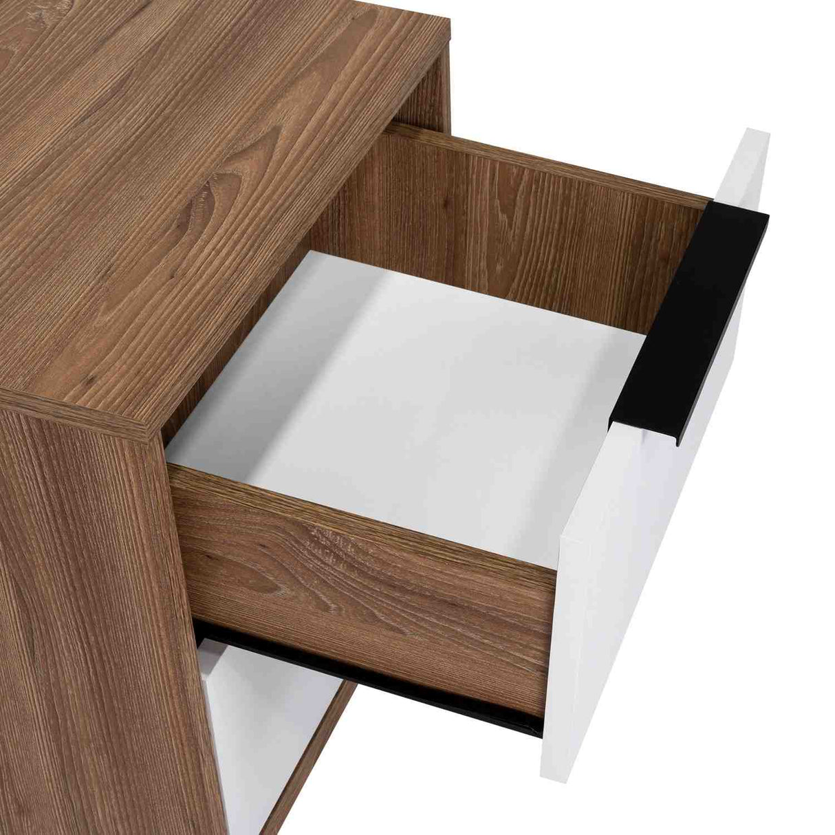 Mesa de Noche Kaia Miel y Blanco 48x41cm con Dos Cajones - Mesas de Noche | Bylmo