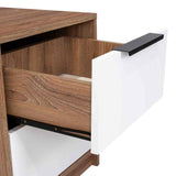 Mesa de Noche Kaia Miel y Blanco 48x41cm con Dos Cajones - Mesas de Noche | Bylmo