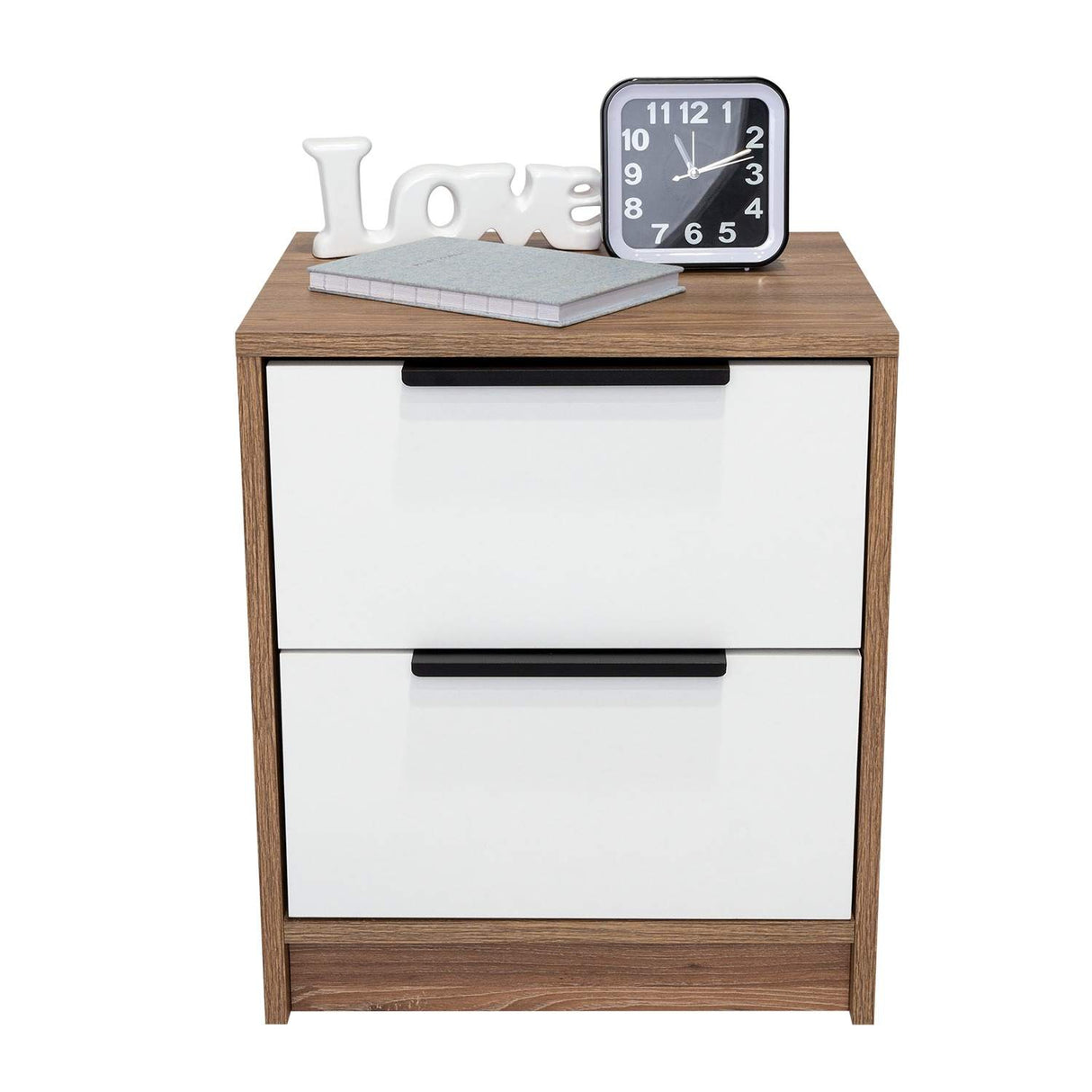 Mesa de Noche Kaia Miel y Blanco 48x41cm con Dos Cajones - Mesas de Noche | Bylmo