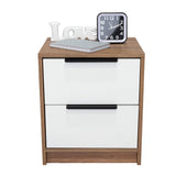 Mesa de Noche Kaia Miel y Blanco 48x41cm con Dos Cajones - Mesas de Noche | Bylmo