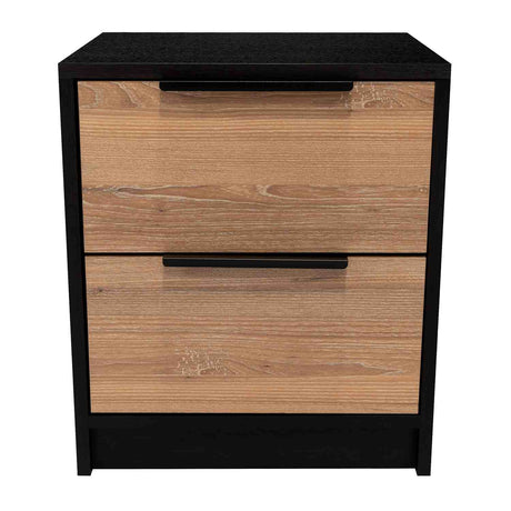 Mesa de Noche Kaia Wengue y Miel 48x41cm con Dos Cajones - Mesas de Noche | Bylmo