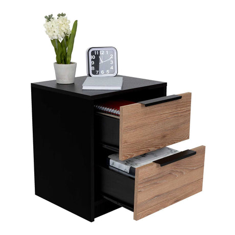 Mesa de Noche Kaia Wengue y Miel 48x41cm con Dos Cajones - Mesas de Noche | Bylmo