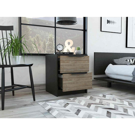 Mesa de Noche Kaia Wengue y Miel 48x41cm con Dos Cajones - Mesas de Noche | Bylmo