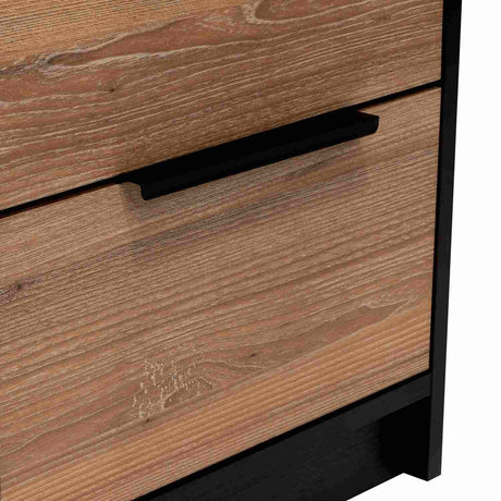 Mesa de Noche Kaia Wengue y Miel 48x41cm con Dos Cajones - Mesas de Noche | Bylmo