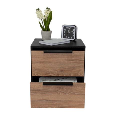 Mesa de Noche Kaia Wengue y Miel 48x41cm con Dos Cajones - Mesas de Noche | Bylmo