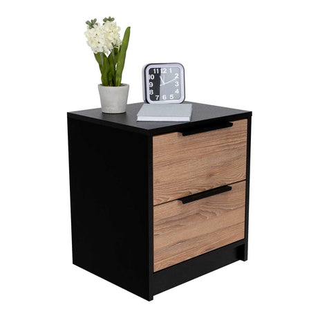 Mesa de Noche Kaia Wengue y Miel 48x41cm con Dos Cajones - Mesas de Noche | Bylmo