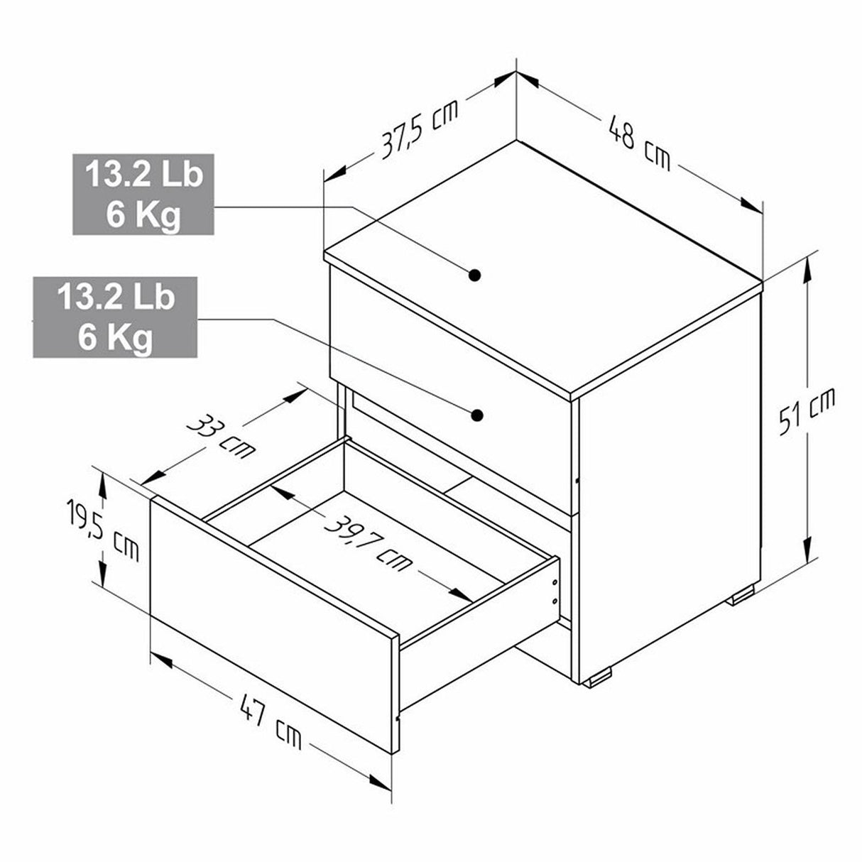 Mesa de Noche MN2610 Arena 48 cm con Cajones - Mesas de Noche | Bylmo
