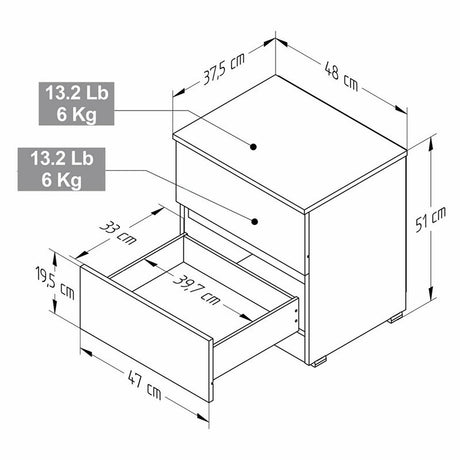 Mesa de Noche MN2610 Arena 48 cm con Cajones - Mesas de Noche | Bylmo