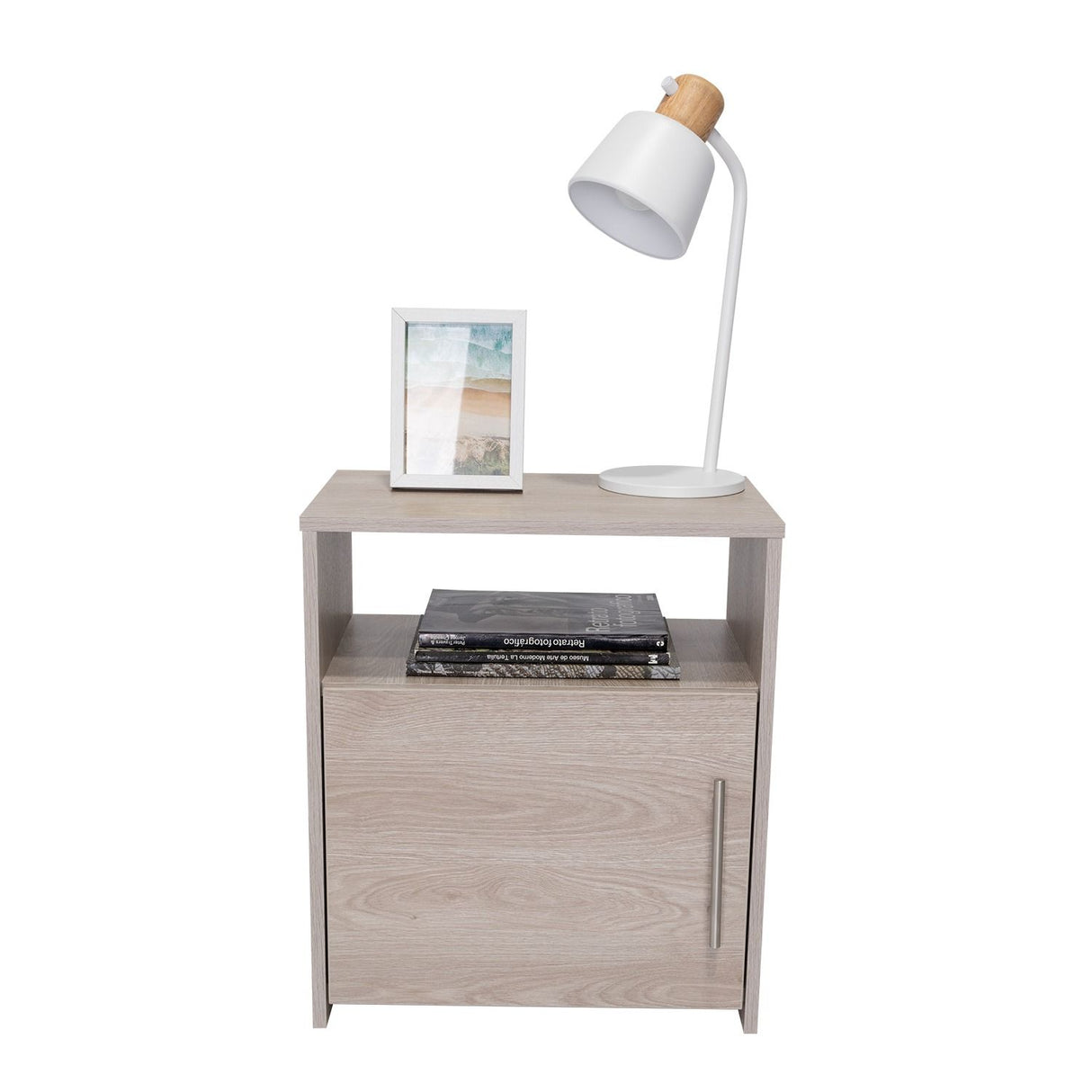 Mesa de Noche Nordico Ceniza 50.5x58cm con Un Compartimiento y con Una Puerta - Mesas de Noche | Bylmo