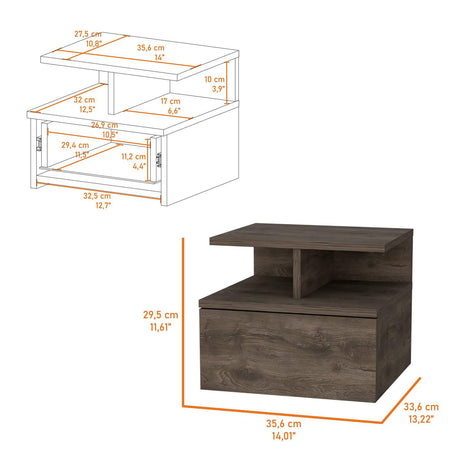 Mesa de Noche Flotante Bellota 36x30cm con Un Cajón y con Un Compartimiento - Mesas de Noche | Bylmo