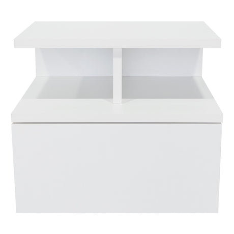 Mesa de Noche Flotante Blanco 36x30cm con Un Cajón y con Dos Compartimientos - Mesas de Noche | Bylmo