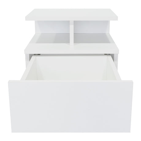 Mesa de Noche Flotante Blanco 36x30cm con Un Cajón y con Dos Compartimientos - Mesas de Noche | Bylmo