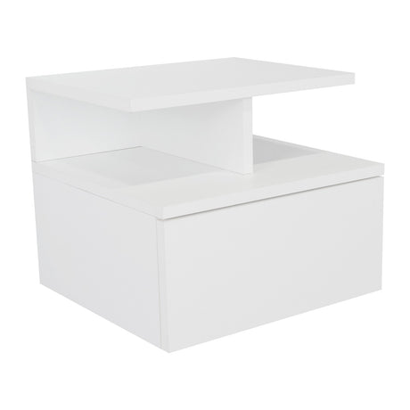 Mesa de Noche Flotante Blanco 36x30cm con Un Cajón y con Dos Compartimientos - Mesas de Noche | Bylmo