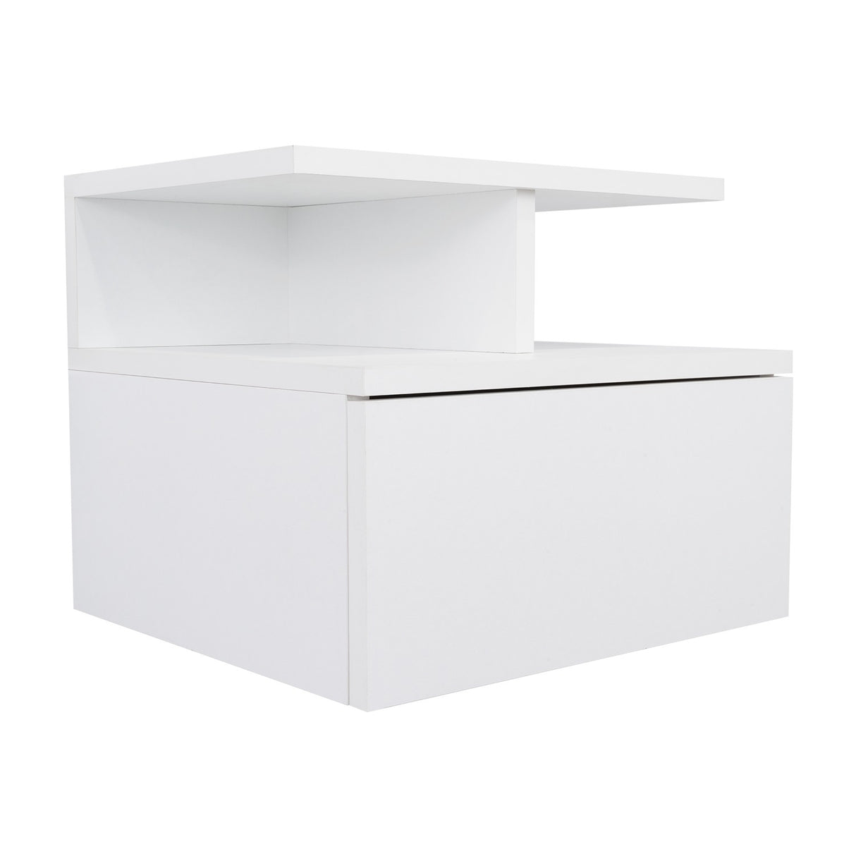 Mesa de Noche Flotante Blanco 36x30cm con Un Cajón y con Dos Compartimientos - Mesas de Noche | Bylmo