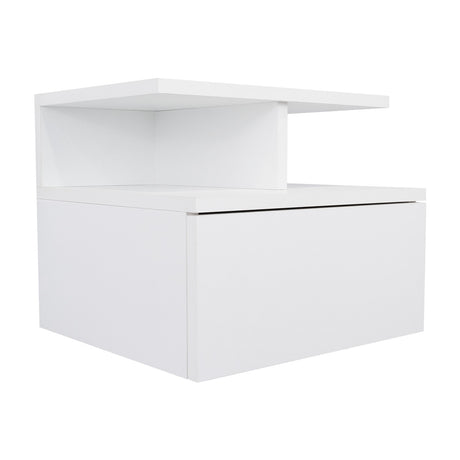 Mesa de Noche Flotante Blanco 36x30cm con Un Cajón y con Dos Compartimientos - Mesas de Noche | Bylmo