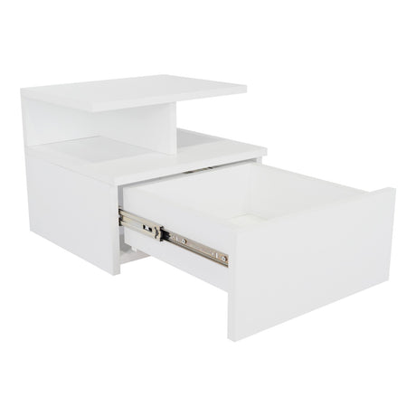 Mesa de Noche Flotante Blanco 36x30cm con Un Cajón y con Dos Compartimientos - Mesas de Noche | Bylmo
