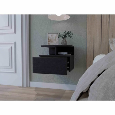 Mesa de Noche Flotante Wengue 36x30cm con Un Cajón y con Dos Compartimientos - Mesas de Noche | Bylmo