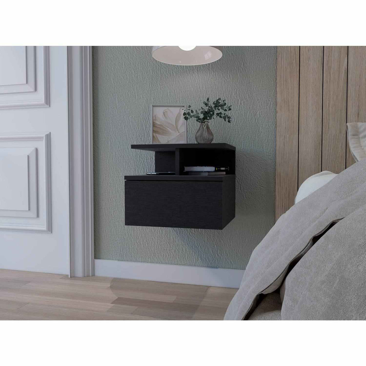 Mesa de Noche Flotante Wengue 36x30cm con Un Cajón y con Un Compartimiento - Mesas de Noche | Bylmo