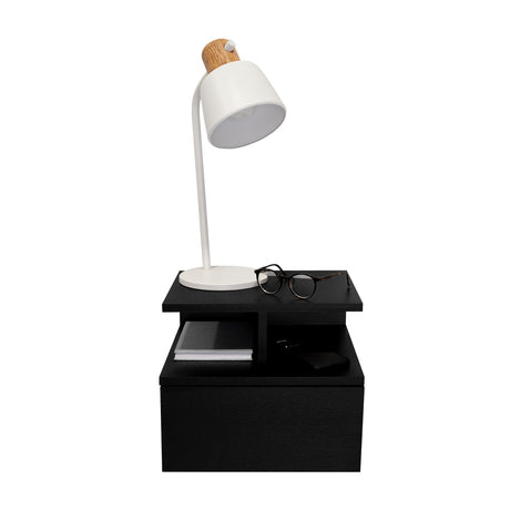 Mesa de Noche Flotante Wengue 36x30cm con Un Cajón y con Dos Compartimientos - Mesas de Noche | Bylmo