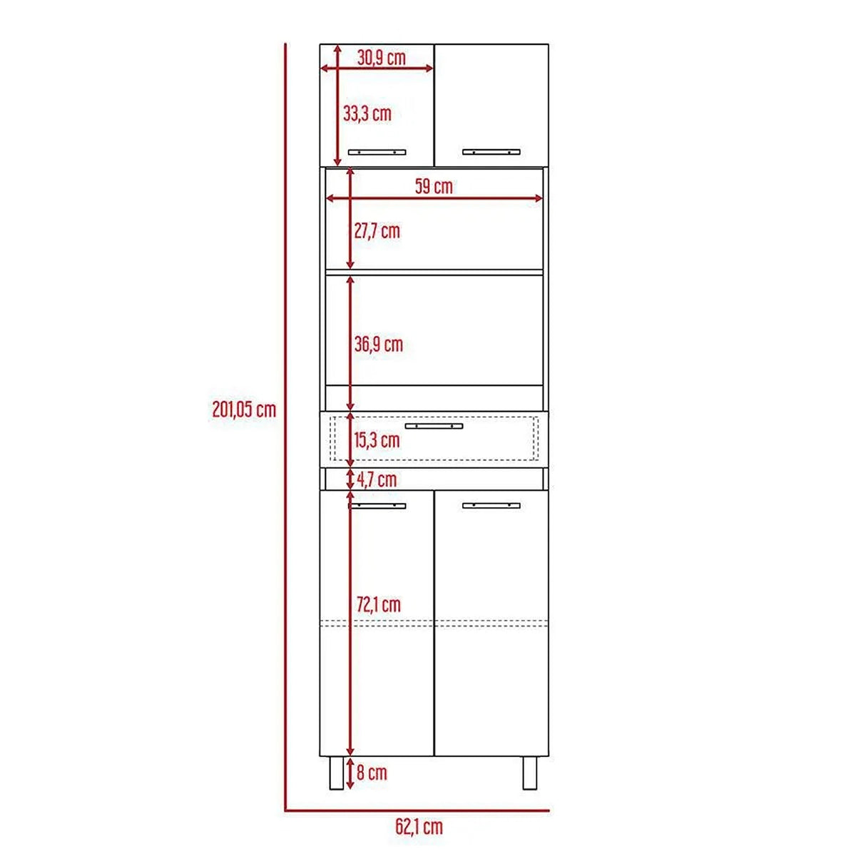 Mueble Microondas Luna Blanco y Bellota 62.1x201.5cm con Un Cajón y con Cuatro Puertas - Muebles Organizadores | Bylmo