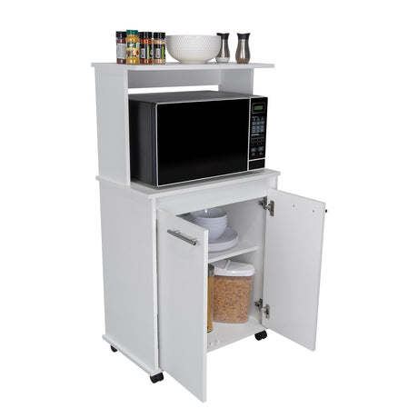 Mueble Microondas Mancheter Blanco 63.1x113.5cm con Dos Puertas y con Rodachines - Muebles Organizadores | Bylmo