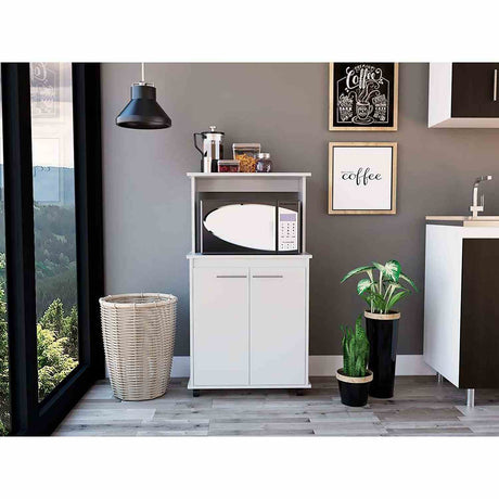 Mueble Microondas Mancheter Blanco 63.1x113.5cm con Dos Puertas y con Rodachines - Muebles Organizadores | Bylmo