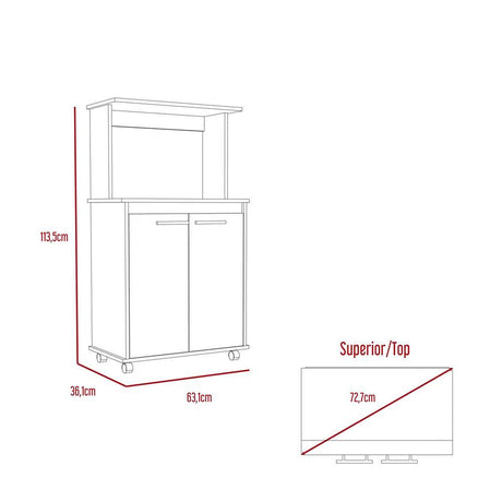 Mueble Microondas Mancheter Blanco 63.1x113.5cm con Dos Puertas y con Rodachines - Muebles Organizadores | Bylmo